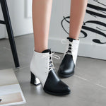 Women's boots pointed toe Block heel women's boots fashion lace-up women's boots