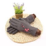 Winter women's single layer warm cashmere full finger buckle cycling gloves women's suede touch screen driving gloves