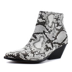 Snake Print Ankle Boots Women's Mid Heel Ankle Boots