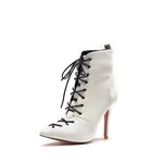 Fashion European and American solid color lace-up stiletto heel sexy women's boots 34 white