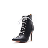 Fashion European and American solid color lace-up stiletto heel sexy women's boots 34 white