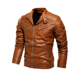 New men's leather jacket Solid color men's multi-color optional PU leather jacket motorcycle jacket Fleece men's jacket