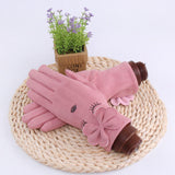 Winter women's single layer warm cashmere full finger buckle cycling gloves women's suede touch screen driving gloves