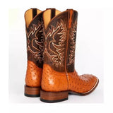 Western denim exotic embroidered leather boots Mid-heeled square-toe men's boots 38 brown