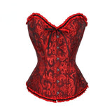 Bustier Corset Women Sexy Gothic Lace Up Boned Overbust Waist Trainer Floral Embroidery Lingerie G-String Top Corset Plus Size
