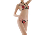 Sexy women's erotic lingerie embroidered cut-out erotic bra three-point suit
