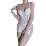 Erotic lingerie Ruffled mesh sheer suspender nightgown