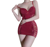 Erotic lingerie Ruffled mesh sheer suspender nightgown