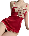 Erotic lingerie woman sexy suspender satin nightdress lace lace embroidered split nightgown