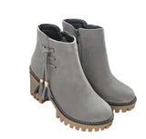 Round toe, chunky heel, mid-heel non-slip side zip straps tassel martin boots women