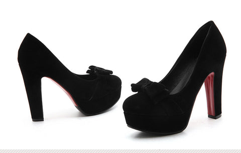 Oversized single shoe block heel platform Bow shallow mouth girls' single shoe