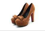 Oversized single shoe block heel platform Bow shallow mouth girls' single shoe