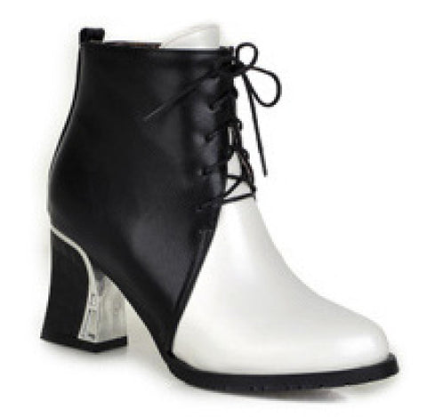 Women's boots pointed toe Block heel women's boots fashion lace-up women's boots