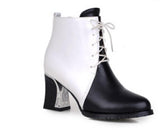 Women's boots pointed toe Block heel women's boots fashion lace-up women's boots