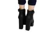 Women's boots thick heel Round toe women's boots belt buckle women's boots