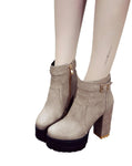 Women's boots thick heel Round toe women's boots belt buckle women's boots