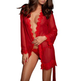 Women's sexy bathrobe open stall tie-up erotic lingerie