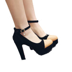 Women's single shoe block heel platform combination fabric shallow mouth fashion generous women's single shoe