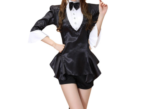 Magician Uniform Bar Nightclub Costume Women's Jazz Dance Black Tuxedo