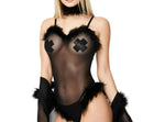 Suspender mesh feathers erotic lingerie