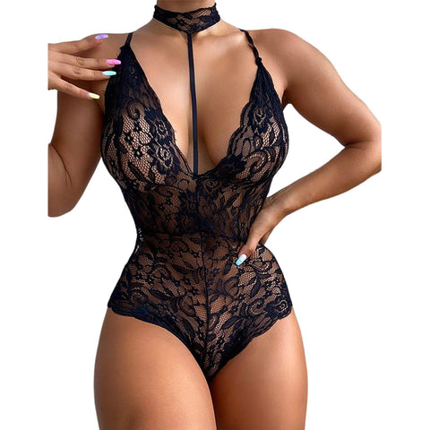 Sexy lace lingerie Transparent lace jumpsuit