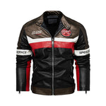 Men's jacket New European and American trend motorcycle suit Color-blocking jacket Plus-size leather jacket for men