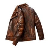 New Men's Jacket Trendy Fashion Tough Guy Fleece Suit Collar PU Leather Men's Jacket Men