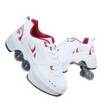 Dual-use roller skates Double row of boots White Red