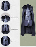 Medieval style black PU leather cape set