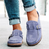 Women Slip On Sandals Summer Retro Casual Comfy Leather Buckle Suede Ladies Flat Shoes Soft Female Flat Slipper Shoes