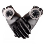 PU leather winter ladies gloves plush warm touch screen unisex driving gloves full finger motorcycle men's mittens