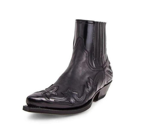 Low-heeled pointed PU leather panel printed boots Classic European and American style men's boots sizes 38-48 38 black