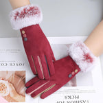 Winter women's single layer warm cashmere full finger buckle cycling gloves women's suede touch screen driving gloves