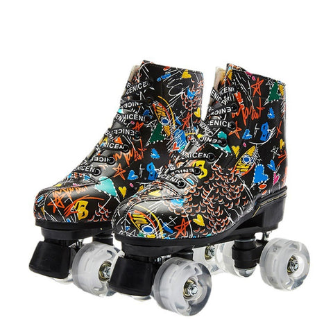 Adult roller skates Double row of four-wheel skates graffiti transparent wheel