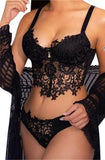 Three-point sheer black backless lace sexy women's nightgown