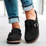 Women Slip On Sandals Summer Retro Casual Comfy Leather Buckle Suede Ladies Flat Shoes Soft Female Flat Slipper Shoes