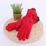 Winter women's single layer warm cashmere full finger buckle cycling gloves women's suede touch screen driving gloves