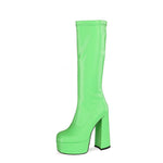 Round-toe chunky high-heeled platform Oversized stretch Sleeve Women's mid-cap boots stretch boots