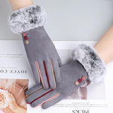 Winter women's single layer warm cashmere full finger buckle cycling gloves women's suede touch screen driving gloves