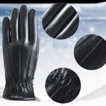 Ladies Leather Windproof Gloves Winter Women Waterproof Mittens Plus Velvet Female Thermal Thick Gloves Dual Lining Black