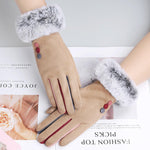 Winter women's single layer warm cashmere full finger buckle cycling gloves women's suede touch screen driving gloves
