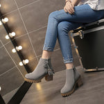 Round toe, chunky heel, mid-heel non-slip side zip straps tassel martin boots women