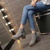 Round toe, chunky heel, mid-heel non-slip side zip straps tassel martin boots women