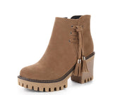 Round toe, chunky heel, mid-heel non-slip side zip straps tassel martin boots women