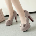 Oversized single shoe block heel platform Bow shallow mouth girls' single shoe