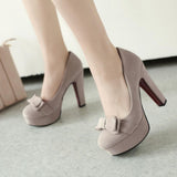 Oversized single shoe block heel platform Bow shallow mouth girls' single shoe