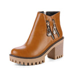 Round toe mid heel, square heel non-slip metal zip side zip Martin boots women