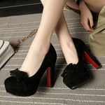 Oversized single shoe block heel platform Bow shallow mouth girls' single shoe