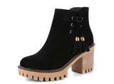 Round toe, chunky heel, mid-heel non-slip side zip straps tassel martin boots women