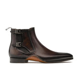 Autumn and winter new men's pure black round toe buckle Low profile British men's leather boots